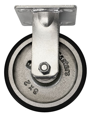Side view of rigid caster with black and silver wheel